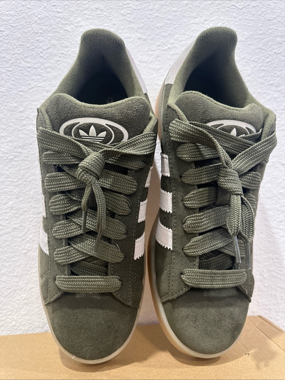 adidas Campus Olive Green Suede Sneakers with White Stripes - Picture 3 of 5